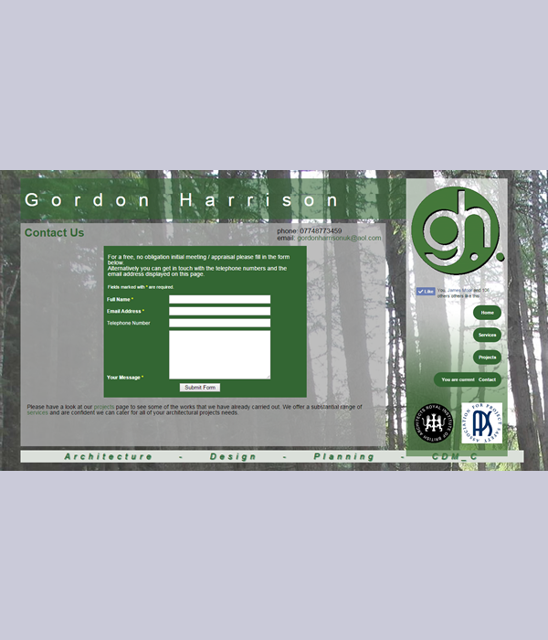 screenshot of cpntact form on Gordon Harrison website